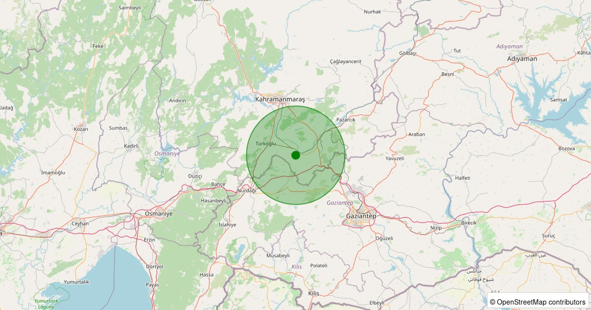 22 Kasım 2025 saat 20:23 - Kahramanmaraş - 1.60ml depreminin harita gösterimi