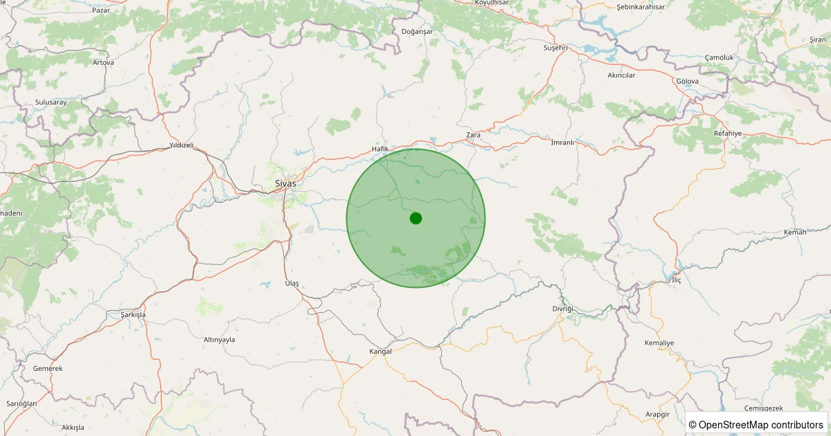 22 Kasım 2025 saat 20:54 - Hafik - Derince Köyü - 1.30ml depreminin harita gösterimi