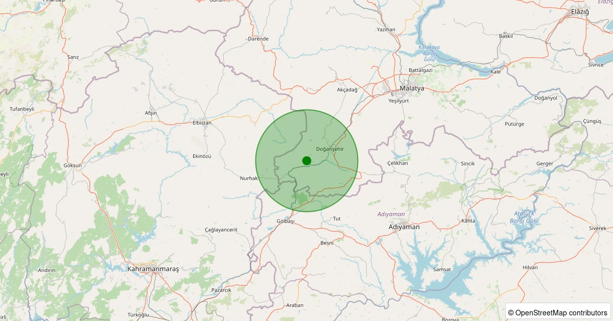 22 Kasım 2025 saat 20:30 - Doğanşehir - Elmalı - 1.50ml depreminin harita gösterimi