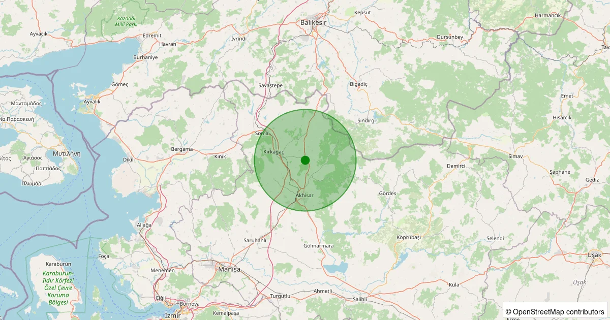 11 Ekim 2025 saat 13:07 - Kırkağaç - İlyaslar - 1.10ML depreminin harita gösterimi
