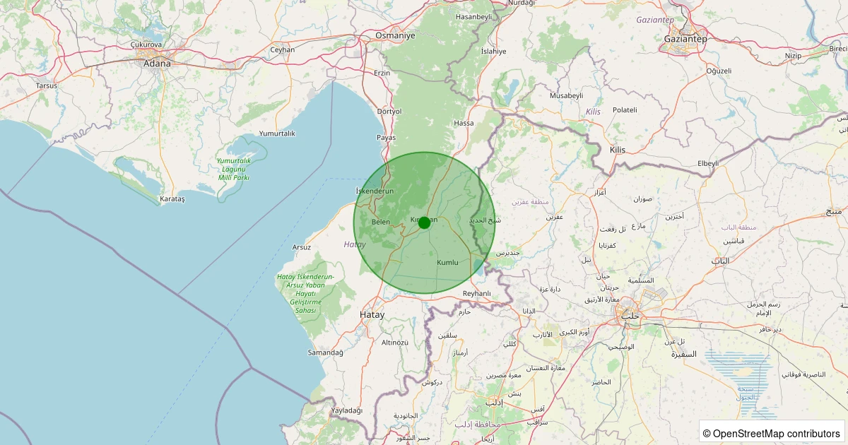 22 Kasım 2025 saat 23:32 - Kırıkhan - Karadurmuşlu Köyü - 1.30ml depreminin harita gösterimi