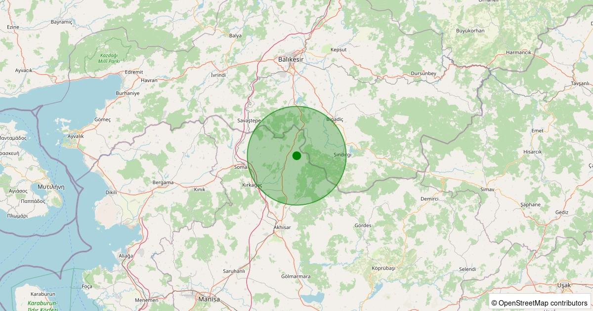 23 Kasım 2025 saat 00:20 - Kırkağaç - Dualar - 1.00ML depreminin harita gösterimi