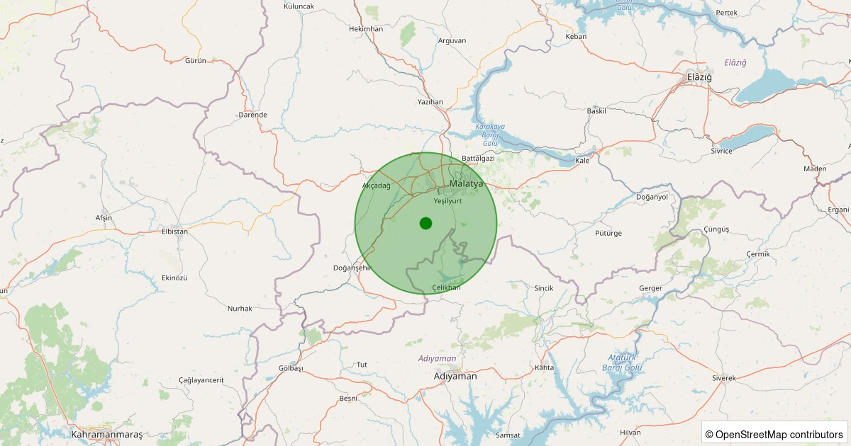 23 Kasım 2025 saat 00:37 - Yeşilyurt - Atalar - 1.00ml depreminin harita gösterimi