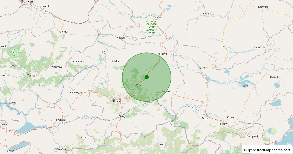 23 Kasım 2025 saat 00:50 - Karlıova - Hacılar Köyü - 1.80ml depreminin harita gösterimi