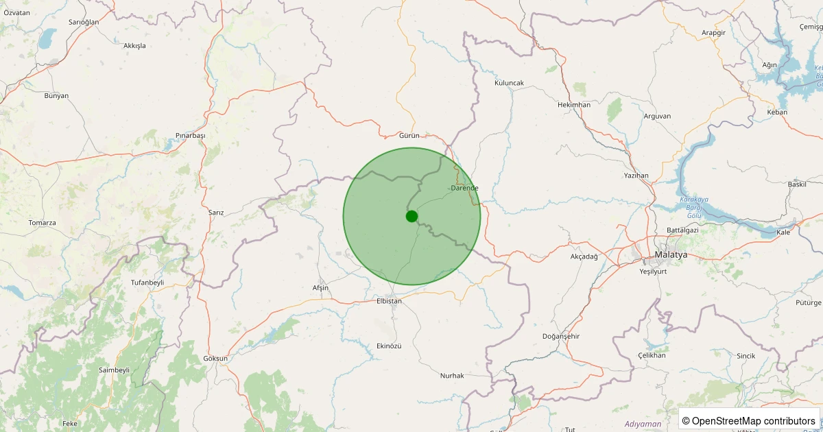 23 Kasım 2025 saat 01:16 - Darende - Yeniköy - 1.40ml depreminin harita gösterimi