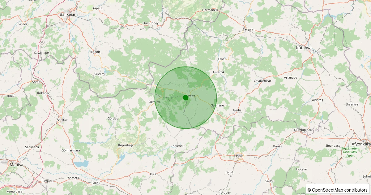 11 Ekim 2025 saat 16:02 - Simav - Cuma - 1.00ml depreminin harita gösterimi