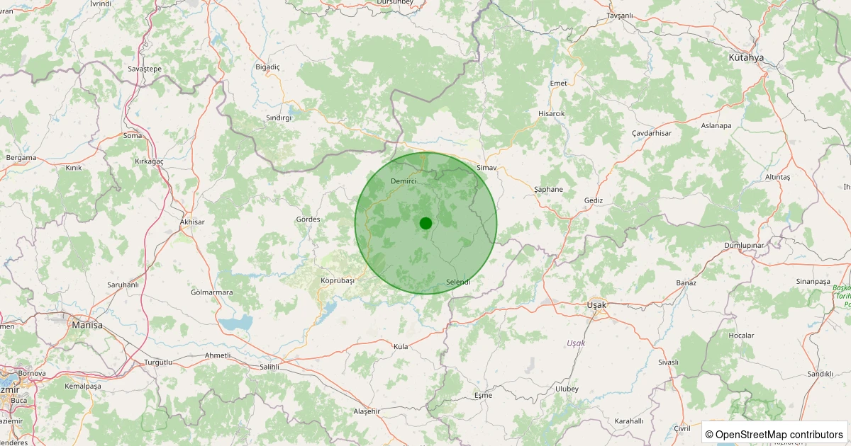 23 Kasım 2025 saat 02:01 - Demirci - Çağıllar - 1.20ml depreminin harita gösterimi