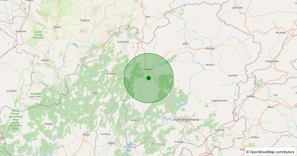 23 Kasım 2025 saat 02:26 - Göksun - 0.90ML depreminin harita gösterimi