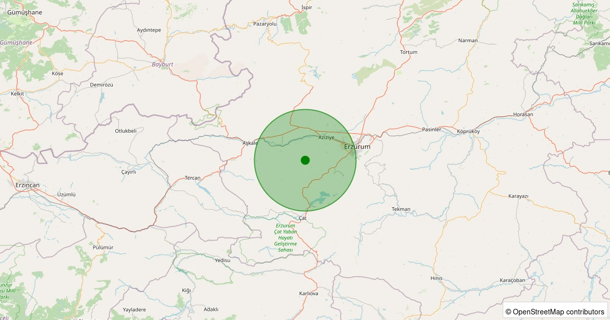 23 Kasım 2025 saat 02:55 - Palandöken - Yukarıyenice - 1.40ml depreminin harita gösterimi