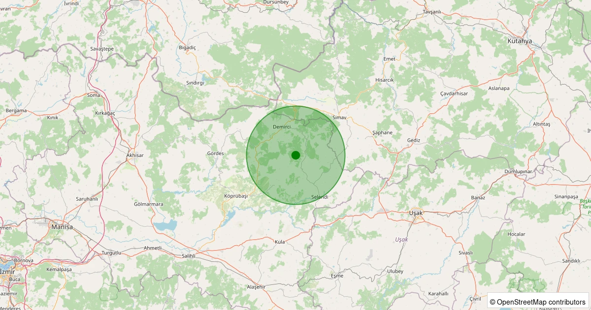 23 Kasım 2025 saat 04:03 - Demirci - Marmaracık - 2.10ml depreminin harita gösterimi