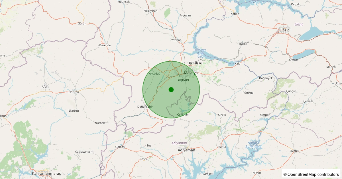 23 Kasım 2025 saat 03:30 - Yeşilyurt - Cafana - 0.90ML depreminin harita gösterimi