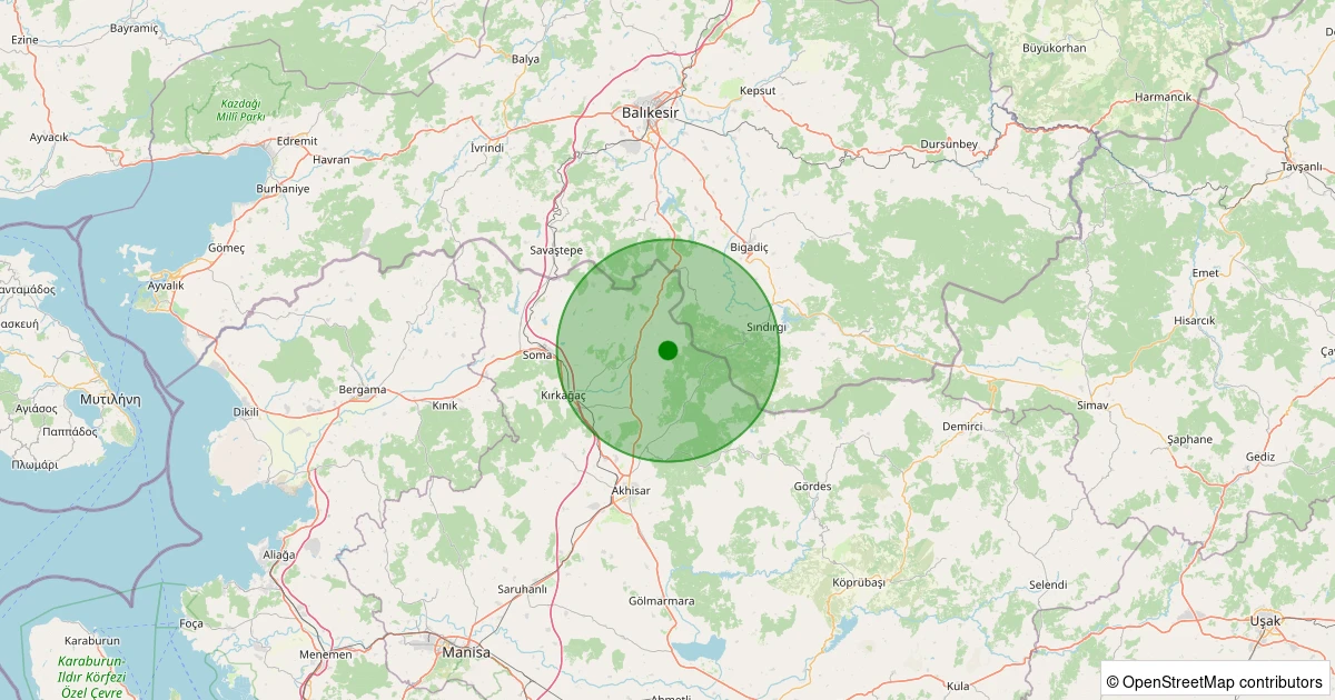 23 Kasım 2025 saat 04:55 - Kırkağaç - Dualar - 1.40ml depreminin harita gösterimi