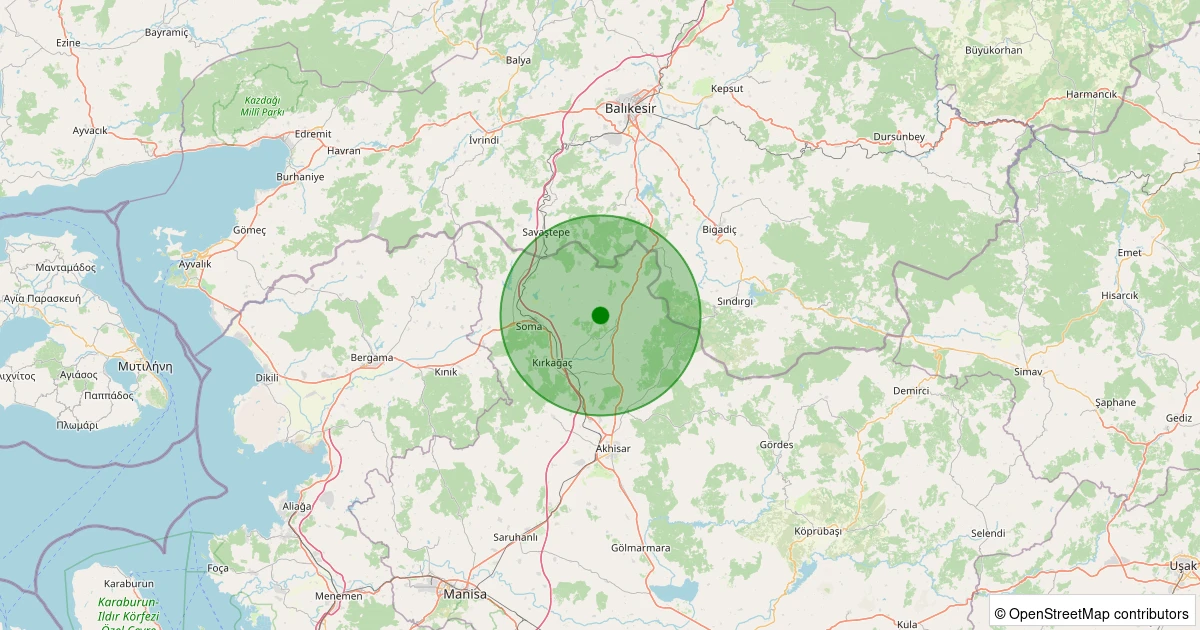 23 Kasım 2025 saat 05:17 - Kırkağaç - Bademli - 1.00ml depreminin harita gösterimi