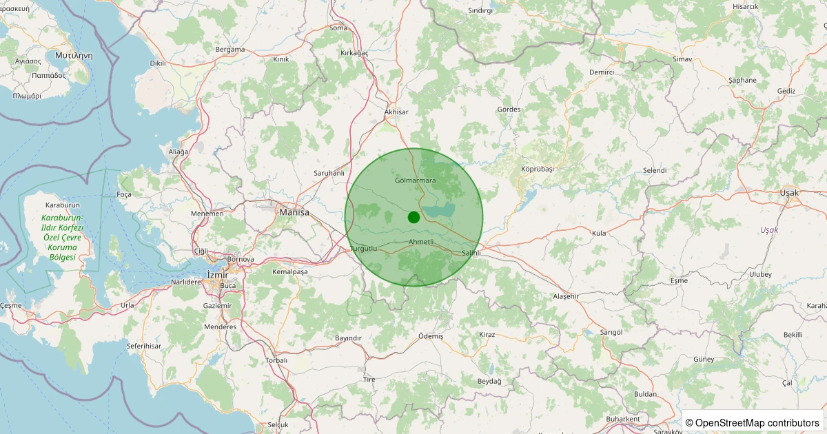 23 Kasım 2025 saat 05:53 - Saruhanlı - Büyükbelen - 1.50ml depreminin harita gösterimi