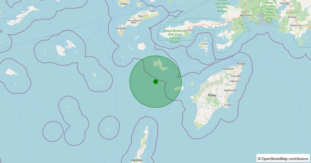 23 Kasım 2025 saat 05:01 - Ege Denizi - [46.55 km] Datça (Muğla) - 1.90ML depreminin harita gösterimi