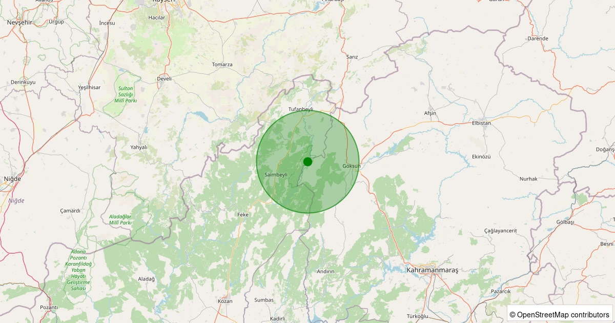 23 Kasım 2025 saat 06:15 - Göksun - Kaleboynu - 0.80ML depreminin harita gösterimi