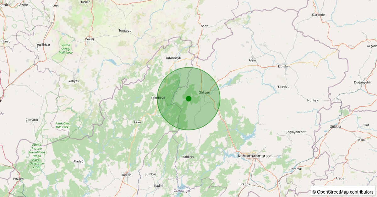 23 Kasım 2025 saat 07:18 - Göksun - Hoğtaş - 1.30ml depreminin harita gösterimi