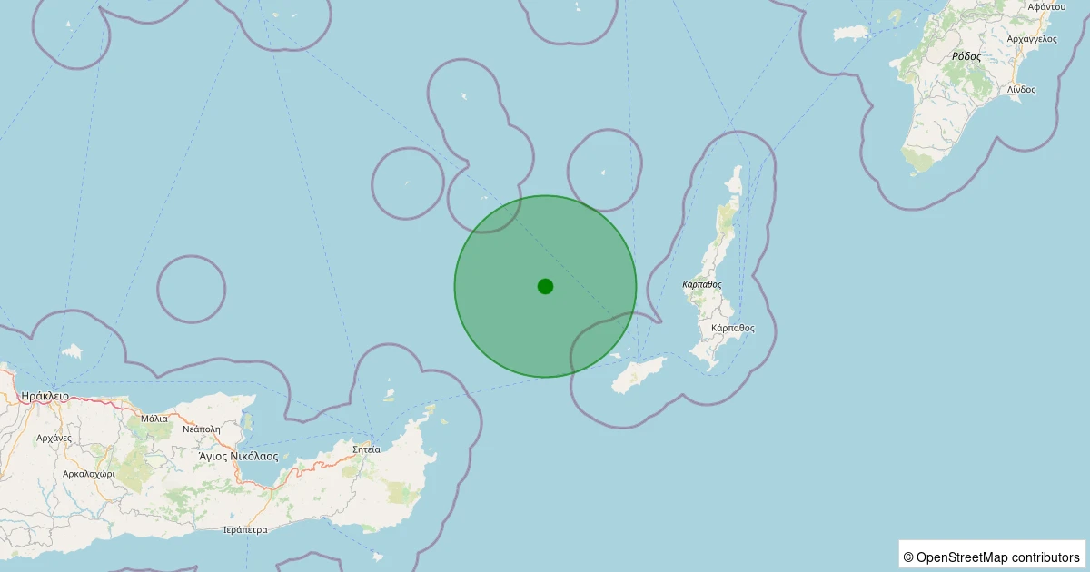 23 Kasım 2025 saat 07:40 - Ege Denizi - [140.54 km] Datça (Muğla) - 2.10ML depreminin harita gösterimi