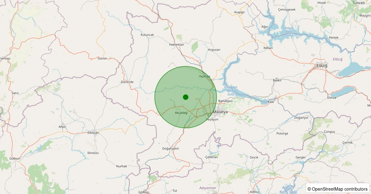 23 Kasım 2025 saat 08:44 - Akçadağ - Karamağara - 1.80ml depreminin harita gösterimi