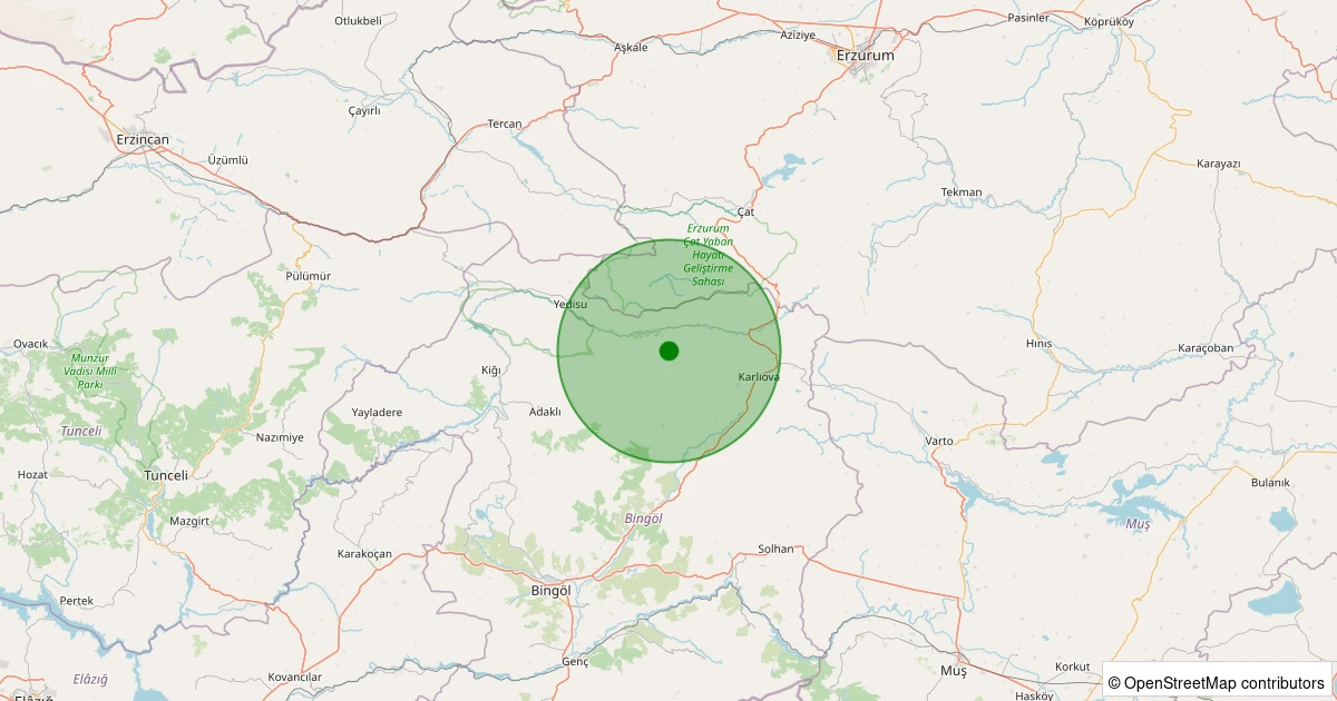 23 Kasım 2025 saat 09:02 - Karlıova - Kaynarpınar Köyü - 2.80ml depreminin harita gösterimi