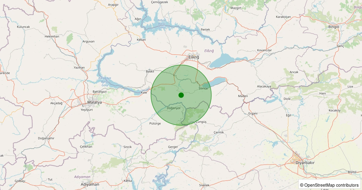23 Kasım 2025 saat 09:40 - Sivrice - Kamışlık Köyü - 1.20ml depreminin harita gösterimi