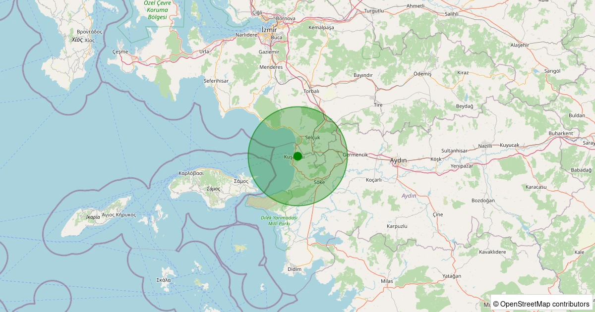 23 Kasım 2025 saat 10:51 - Kuşadası - Türkmen - 1.30ML depreminin harita gösterimi