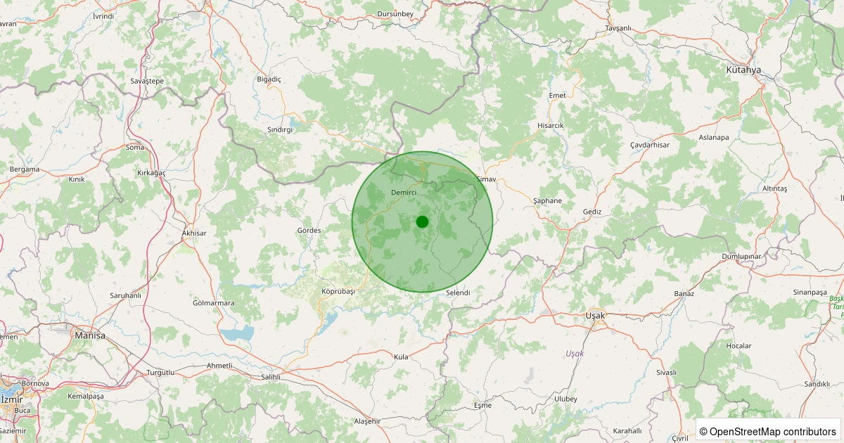 23 Kasım 2025 saat 11:19 - Demirci - Iklıkçı - 1.50ml depreminin harita gösterimi