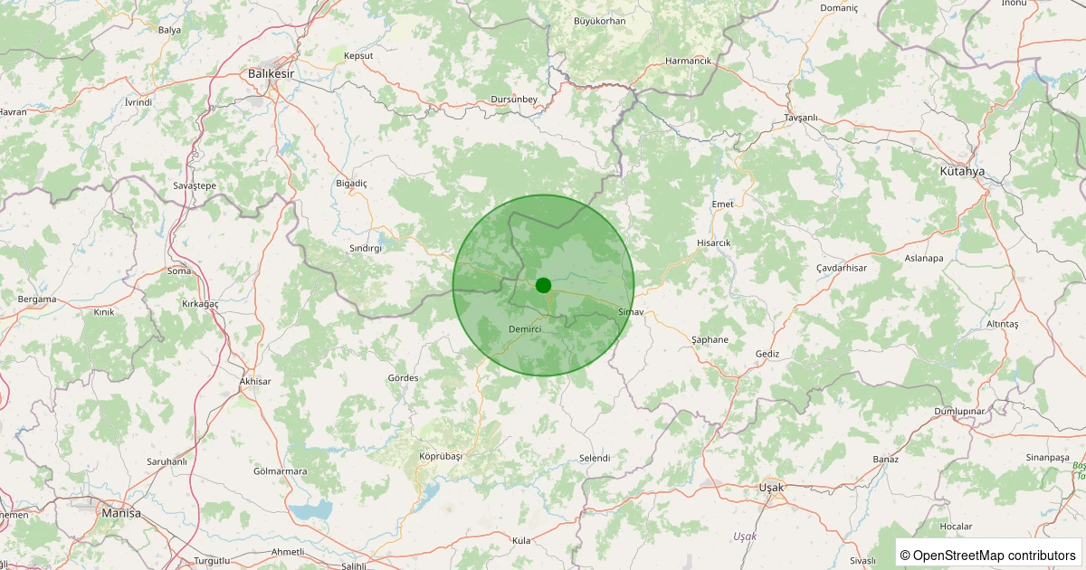 23 Kasım 2025 saat 19:05 - Simav - Hacıhüseyinefendi Köyü - 1.40ml depreminin harita gösterimi