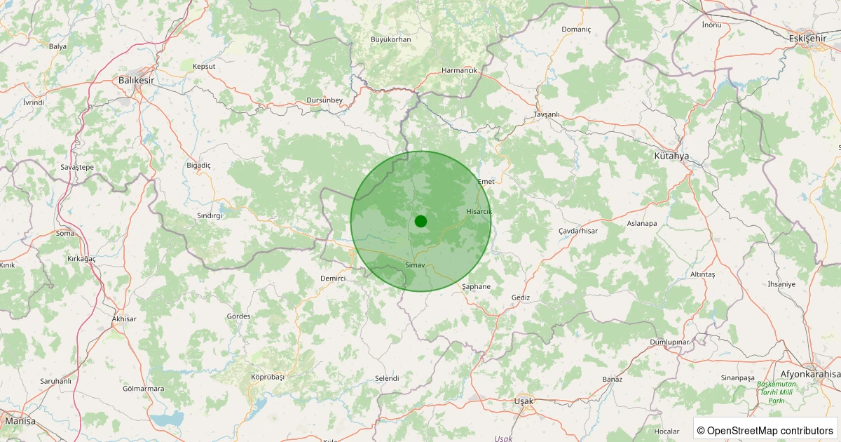 23 Kasım 2025 saat 19:20 - Simav - Yemişli Köyü - 1.90ml depreminin harita gösterimi