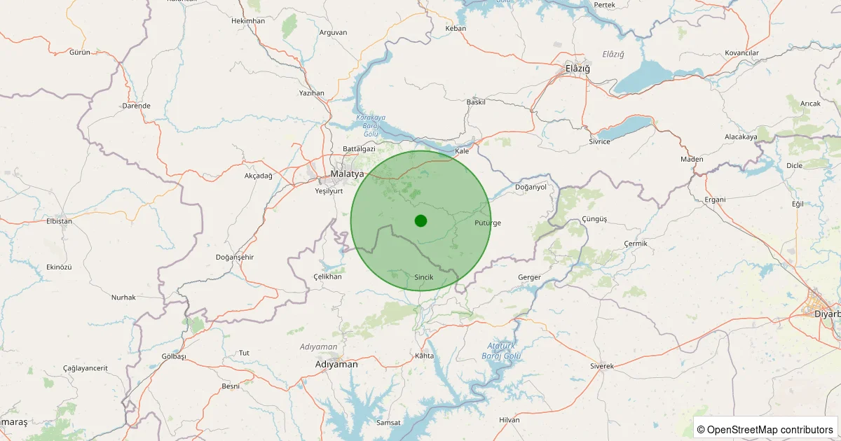 11 Ekim 2025 saat 22:25 - Pütürge - Tekederesi Köyü - 1.10ML depreminin harita gösterimi