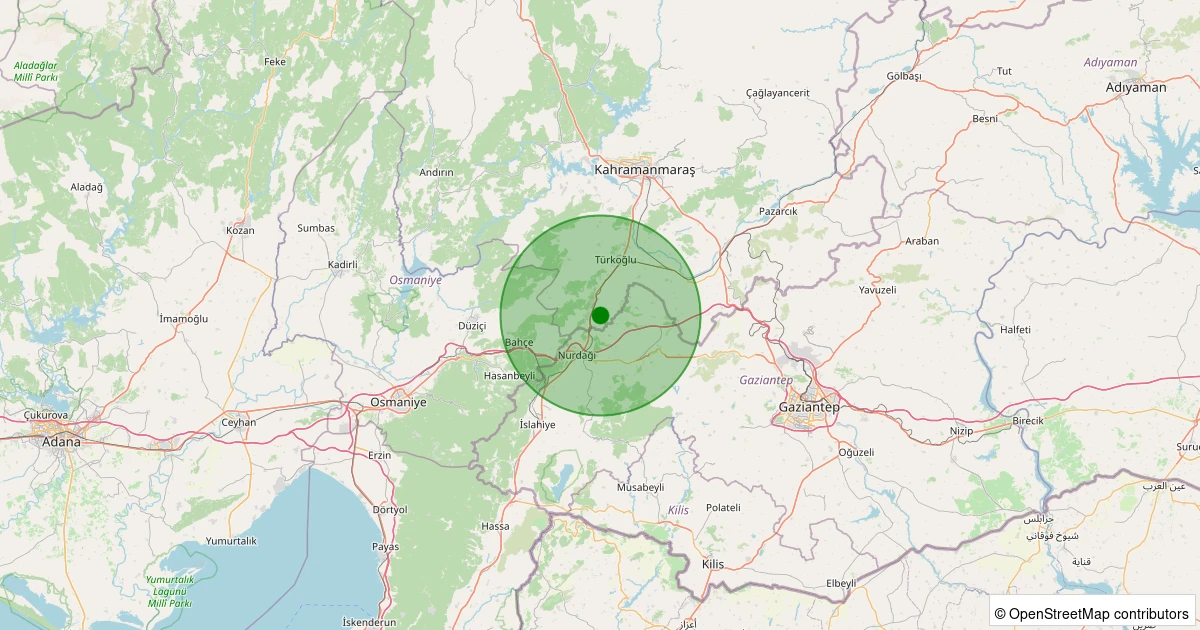 23 Kasım 2025 saat 20:30 - Türkoğlu - Sarılar - 1.60ml depreminin harita gösterimi