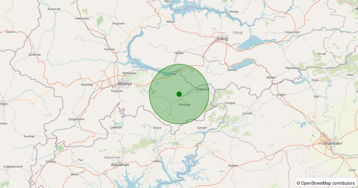 23 Kasım 2025 saat 22:30 - Pütürge - Aktarla Köyü - 0.80ML depreminin harita gösterimi