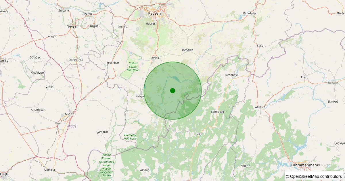 24 Kasım 2025 saat 00:02 - Develi - Yeniköy - 1.30ml depreminin harita gösterimi