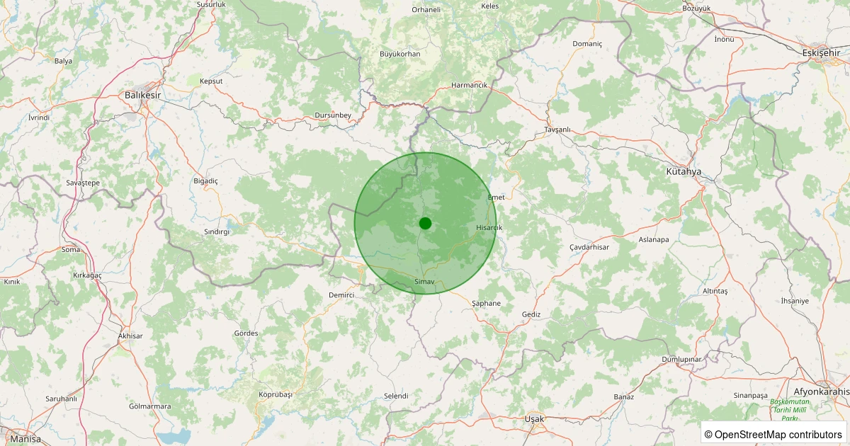 24 Kasım 2025 saat 03:00 - Simav - Yeşildere Köyü - 2.60ml depreminin harita gösterimi