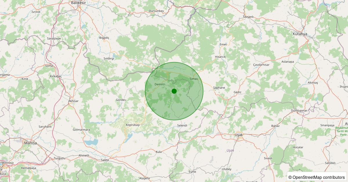 24 Kasım 2025 saat 05:45 - Demirci - Yarbasan - 1.80ml depreminin harita gösterimi