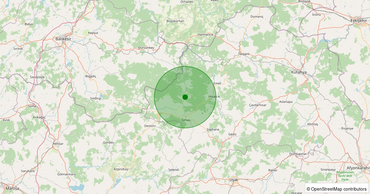 24 Kasım 2025 saat 07:13 - Simav - Yemişli Köyü - 1.50ml depreminin harita gösterimi