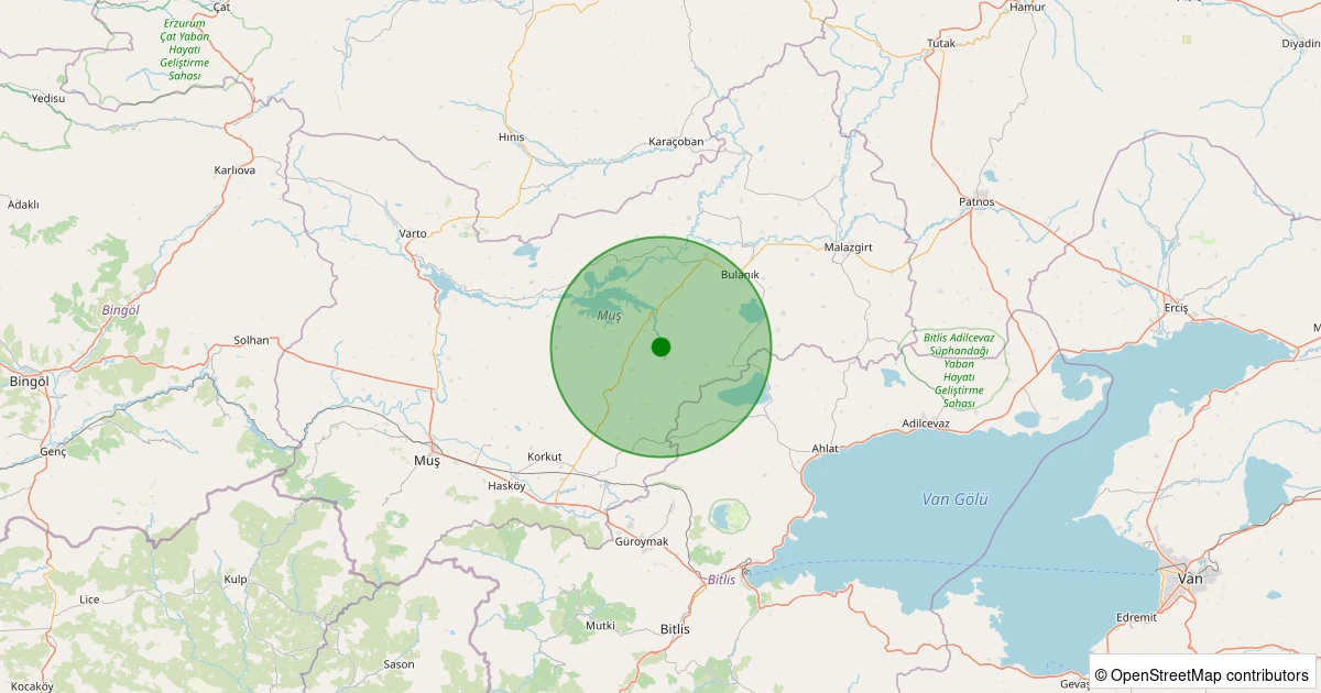 24 Kasım 2025 saat 08:33 - Bulanık - Mollakent Köyü - 1.60ml depreminin harita gösterimi