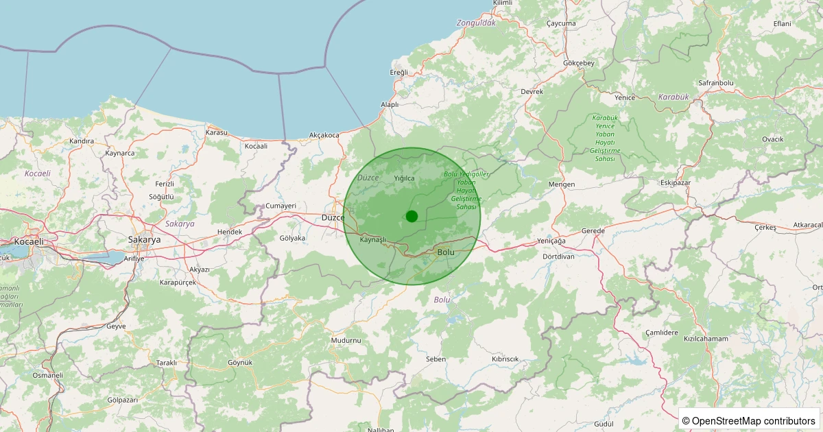 24 Kasım 2025 saat 08:53 - Yığılca - Hocatman Köyü - 1.50ml depreminin harita gösterimi