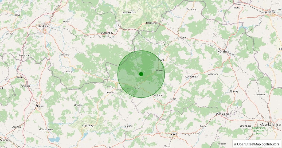 12 Ekim 2025 saat 02:12 - Simav - Yemişli Köyü - 1.70ml depreminin harita gösterimi