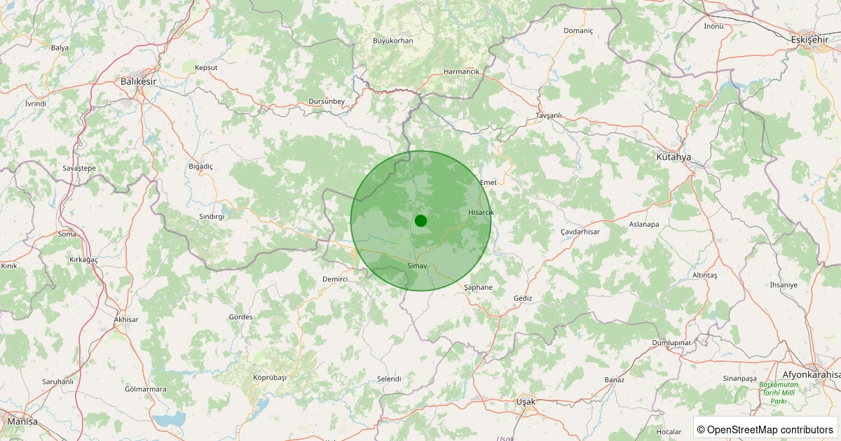 24 Kasım 2025 saat 20:40 - Simav - Yemişli Köyü - 1.40ml depreminin harita gösterimi