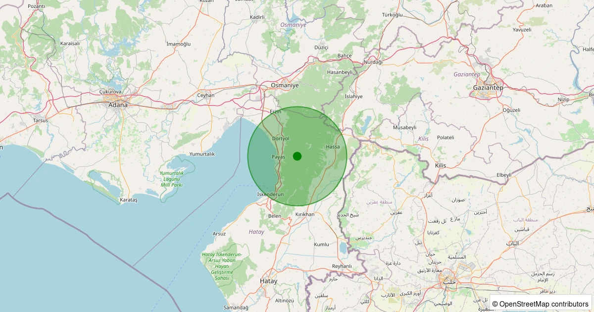 24 Kasım 2025 saat 21:35 - Payas - Kozludere - 1.80ml depreminin harita gösterimi