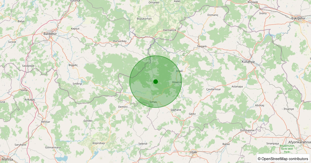 24 Kasım 2025 saat 21:33 - Simav - Maden Köyü - 1.00ml depreminin harita gösterimi