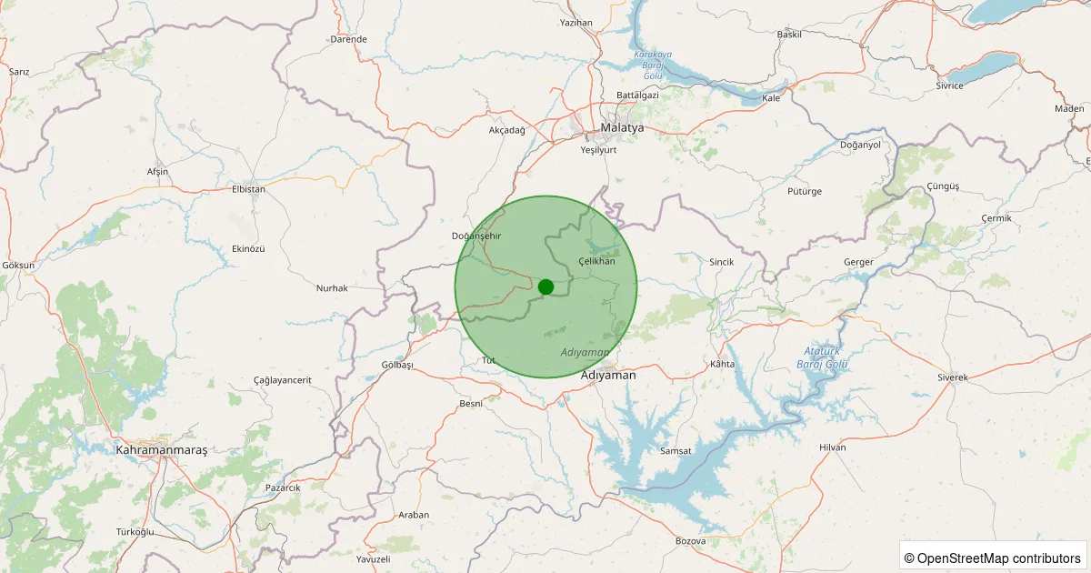 12 Ekim 2025 saat 02:20 - Doğanşehir - Kurucaova - 0.90ML depreminin harita gösterimi