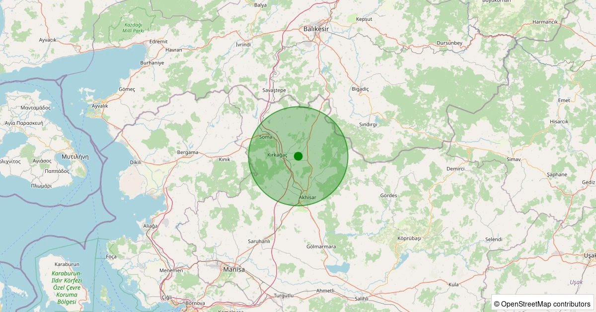 24 Kasım 2025 saat 23:56 - Kırkağaç - İlyaslar - 1.40ml depreminin harita gösterimi