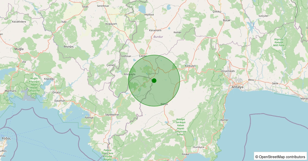 25 Kasım 2025 saat 00:54 - Korkuteli - Çıvgalar Köyü - 1.50ml depreminin harita gösterimi