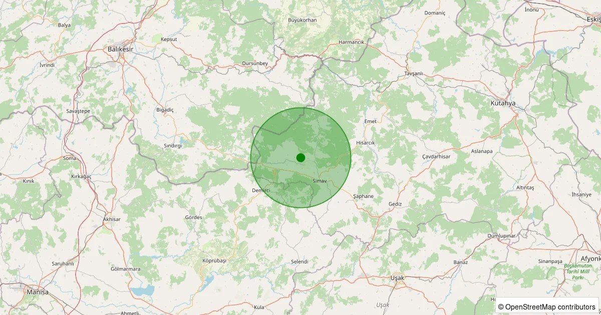 12 Ekim 2025 saat 03:04 - Simav - Savcılar - 1.10ml depreminin harita gösterimi