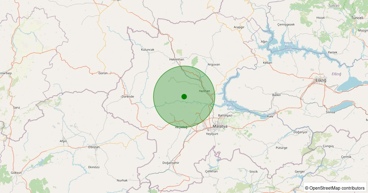 25 Kasım 2025 saat 01:25 - Yazıhan - İriağaç - 1.30ml depreminin harita gösterimi