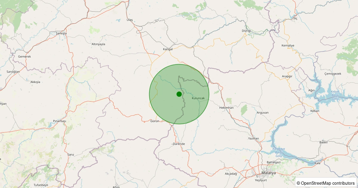 25 Kasım 2025 saat 01:45 - Gürün - Yeşildere Köyü - 1.50ml depreminin harita gösterimi
