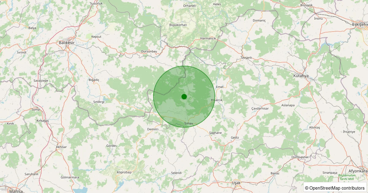12 Ekim 2025 saat 03:43 - Simav - Karakoca Köyü - 1.40ML depreminin harita gösterimi