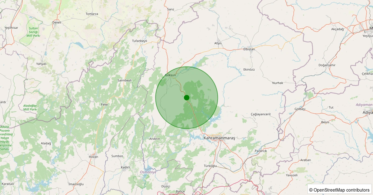 25 Kasım 2025 saat 05:57 - Onikişubat - Döngel - 2.30ml depreminin harita gösterimi